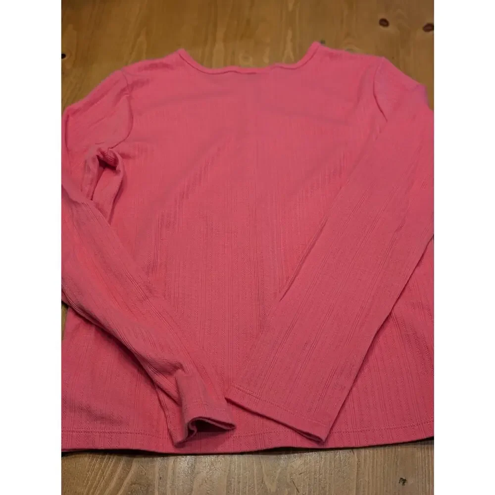 Gap Kids Long Sleeve Pointelle Henley, Bright Pink, Girl's XXL 14/15, LN